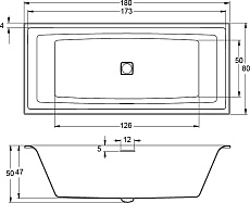 Акриловая ванна Riho Still Square Led 180x80 см с подсветкой, подголовник влево/вправо