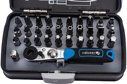 Набор бит с трещоткой Hoegert Technik 1/4 , SL, PH, PZ, HEX, Torx, Torx c отверстием 33 шт. HT1R460