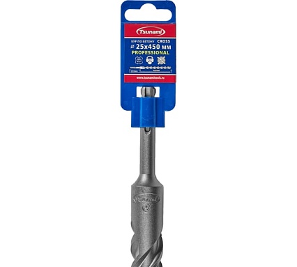 Бур по бетону Tsunami PROFESSIONAL Cross 25х450/400 мм, SDS-plus T10610300025450