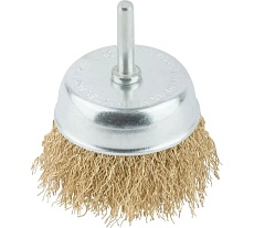 Корщетка, тип "чашка", со штифтом, стальная латунированная волнистая проволока, 75 мм MOS 38488М