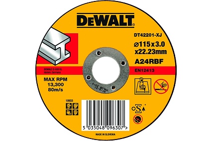 Диск отрезной по металлу (115х22.2 мм) для УШМ DeWalt DT 42201