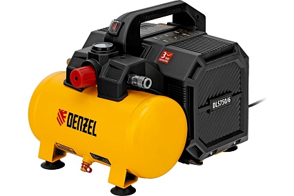 Компрессор Denzel dls750/6 безмасляный малошумный 750 вт, 140 л/мин, ресивер 6 л 58019