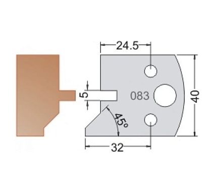 Нож мультисистема HSS вагонка контрпрофиль 45гр. 40x20x4 мм Dimar 3308340