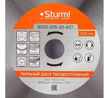 Диск пильный 305х30 мм, 60T Sturm 9020-305-30-60T
