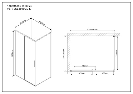 Душевой уголок Vincea Slim VSR-2SL 100x80 черный, прозрачный, L