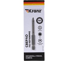 Сверло по стеклу и керамике 5 мм, 2 грани, шестигранный хвостовик Kranz KR-91-0641