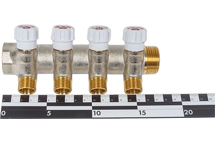 Коллектор MVI латунный с регулирующими вентилями 1"x1/2"x4 выхода MM.404.0604