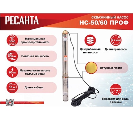 Скважинный насос Ресанта НС 50/60 ПРОФ 77/3/4