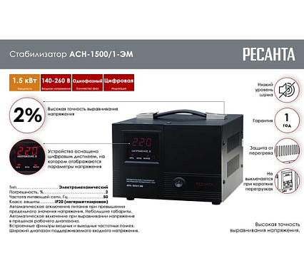 Стабилизатор напряжения Ресанта АСН 1500/1-ЭМ