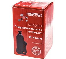 Гидравлический бутылочный домкрат Skyway 8т h 200-385 мм с клапаном в коробке S01804019