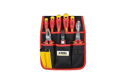 Набор диэлектрических отверток Felo Ergonic с диэлектрическими пасатижами, бокорезами, ножом для снятия изоляции и отверткой тестером сети, 9 шт 41399504