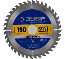 Диск пильный по дереву Зубр Оптима 190x30 мм, 40Т 36903-190-30-40_z01