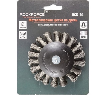Кордщетка дисковая с хвостовиком для дрели 100 мм Rockforce RF-BCK104