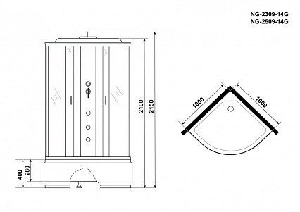 Душевая кабина Niagara NG 2509-14G 100x100 стекло тонированное, гидромассаж