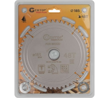 Диск пильный с тефлоновым покрытием по дереву Profi plus 185x1.3/2x30/25.4/20/16 мм, 48Т CUTOP 75-18548Т