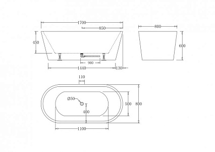 Акриловая ванна BelBagno BB71-1800-NERO-W0 170x80 черный глянец