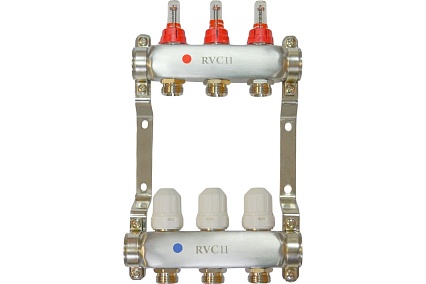 Коллекторный блок Rvc ТП нержавеющая сталь, 1 (DN25) 8x3/4 (евроконус), с расходомерами 09242
