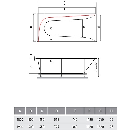 Акриловая ванна Vayer Boomerang 190x90 L Гл000010853