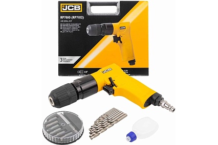 Пневмодрель с реверсом, набором бит и сверл JCB 20пр патрон: 1-10мм, 105 л/мин, 1800об/мин, 6.3Bar,штуцер 1/4" JCB-RP7810 /RP7102/(58338)