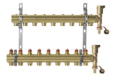 Комплект коллекторов Danfoss FHF-9 set с кронштейнами и воздухоотводчиками 9 контуров 088U0709