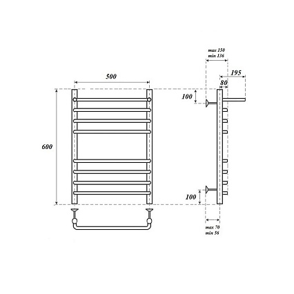 Полотенцесушитель водяной Point PN09156SP П7 50x60, с полкой, хром