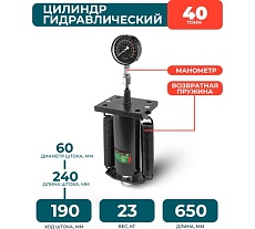 Цилиндр гидравлический Rockforce с манометром для пресса с возвратной пружиной 40т RF-0100-1D(16051)