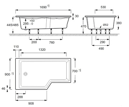 Акриловая ванна Jacob Delafon Bain Douche 170x90 L E6D002L-00