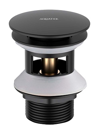 Донный клапан Aquatek AQ6002MB с переливом, Push-open, черный матовый