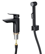 Смеситель для раковины Aquatek Вега AQ1012MB с гигиеническим душем, черный матовый