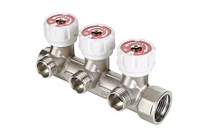Коллектор с регулировочными вентилями Valtec 1"х3 выхода, евроконус 3/4" (на подающий трубопровод) VTc.570.NE.0603