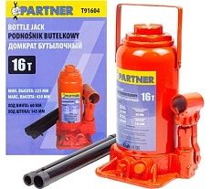 Домкрат бутылочный Partner 16т с клапаном h min 225мм, h max 430мм, ход штока-145мм, ход винта-60мм PA-T91604(52696)