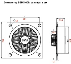 Осевой промышленный вентилятор с защитной решеткой BVN BSMS 600