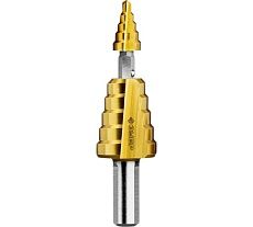 Сверло ступенчатое 2-х модульное ПРОФЕССИОНАЛ по сталям и цветным металлам (4-22 мм; 10 ступеней; Р6М5; TiN) Зубр 29673-4-22