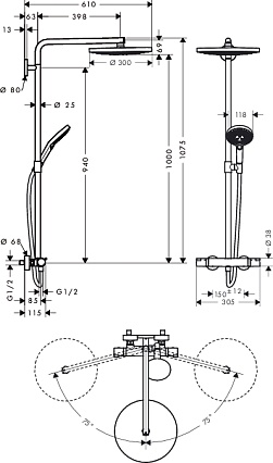 Душевая стойка Hansgrohe Raindance Select S 300 Showerpipe 27133400 термостат