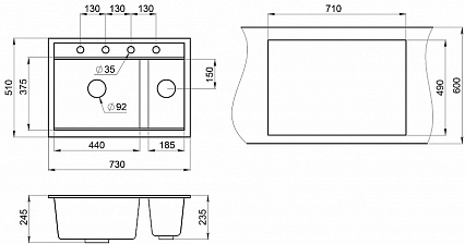 Кухонная мойка Granula Kitchen Space KS-7302 73 см алюминиум