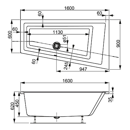 Акриловая ванна VagnerPlast Cavallo Offset 160x90 L