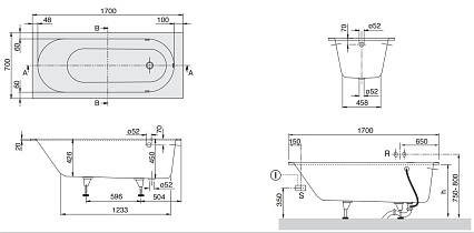 Квариловая ванна Villeroy&Boch Oberon 170x70 см, арт. UBQ177OBE2V-01