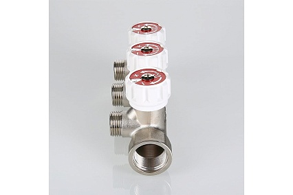 Коллектор с регулировочными вентилями Valtec 1"х3 выхода, евроконус 3/4" (на подающий трубопровод) VTc.570.NE.0603