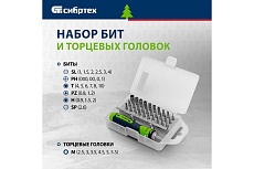 Реверсивная отвертка для точных работ с набором бит и торцевых головок Сибртех 32 предмета 13370