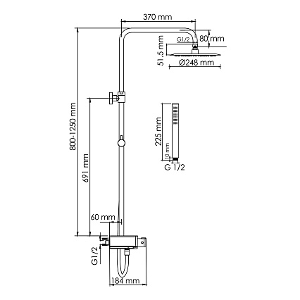 Душевая стойка WasserKRAFT A114.258.217.CB Thermo с термостатом, хром/черный