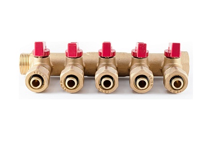 Коллектор с шаровыми кранами PROFACTOR в/н 3/4" х 5 вых 16 цанга PF MVP 266.5