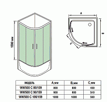 Душевой уголок WeltWasser WW500 С 90/159 90x90 10000004083, хром, прозрачное