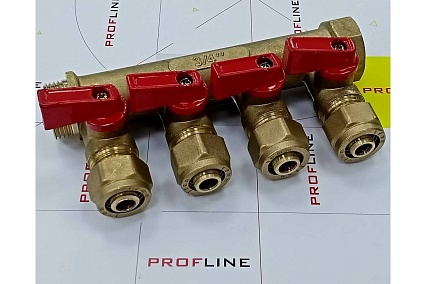 Коллектор для м/п труб 3/4x3/4x16x4 вых с кранами PROFLINE УТ-00036226
