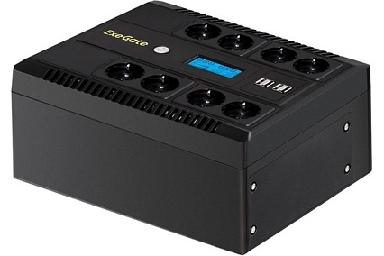 Источник бесперебойного питания Exegate NEO Smart LHB-850.LCD.AVR.8SH.CH.RJ.USB 850VA 510W, LCD, AVR, 8*Schuko, RJ45 11, USB, 4*USB-порта для зарядки, Black 295014
