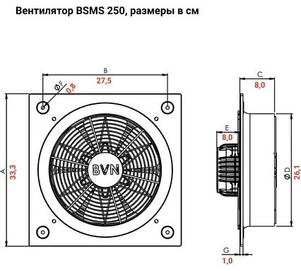 Осевой промышленный вентилятор с защитной решеткой BVN BSMS 250