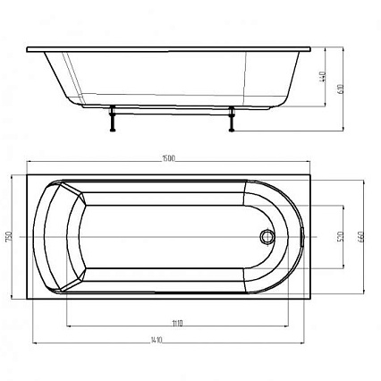 Акриловая ванна Aquatek Ника 150х75 NIK150-0000001