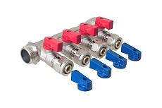 Коллектор для металлопластиковых труб с отсекающими кранами MPF 4 выхода х 3/4"х16 мм ИС.071093