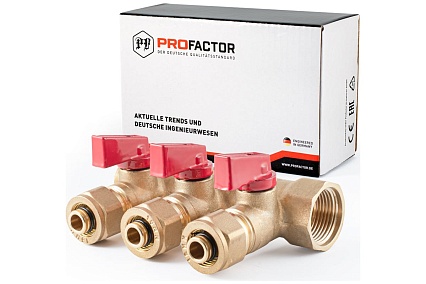 Коллектор с шаровыми кранами PROFACTOR в/н 3/4" х 3 вых 16 цанга PF MVP 266.3