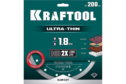 Ультратонкий алмазный диск Ultra-Thin 200x25.4/22.2x1.8 мм Kraftool 36685-200