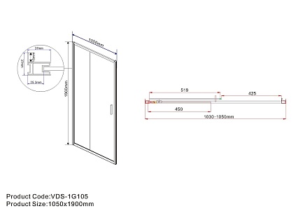 Душевая дверь Vincea Garda VDS-1G105CL 105x190 хром, прозрачная